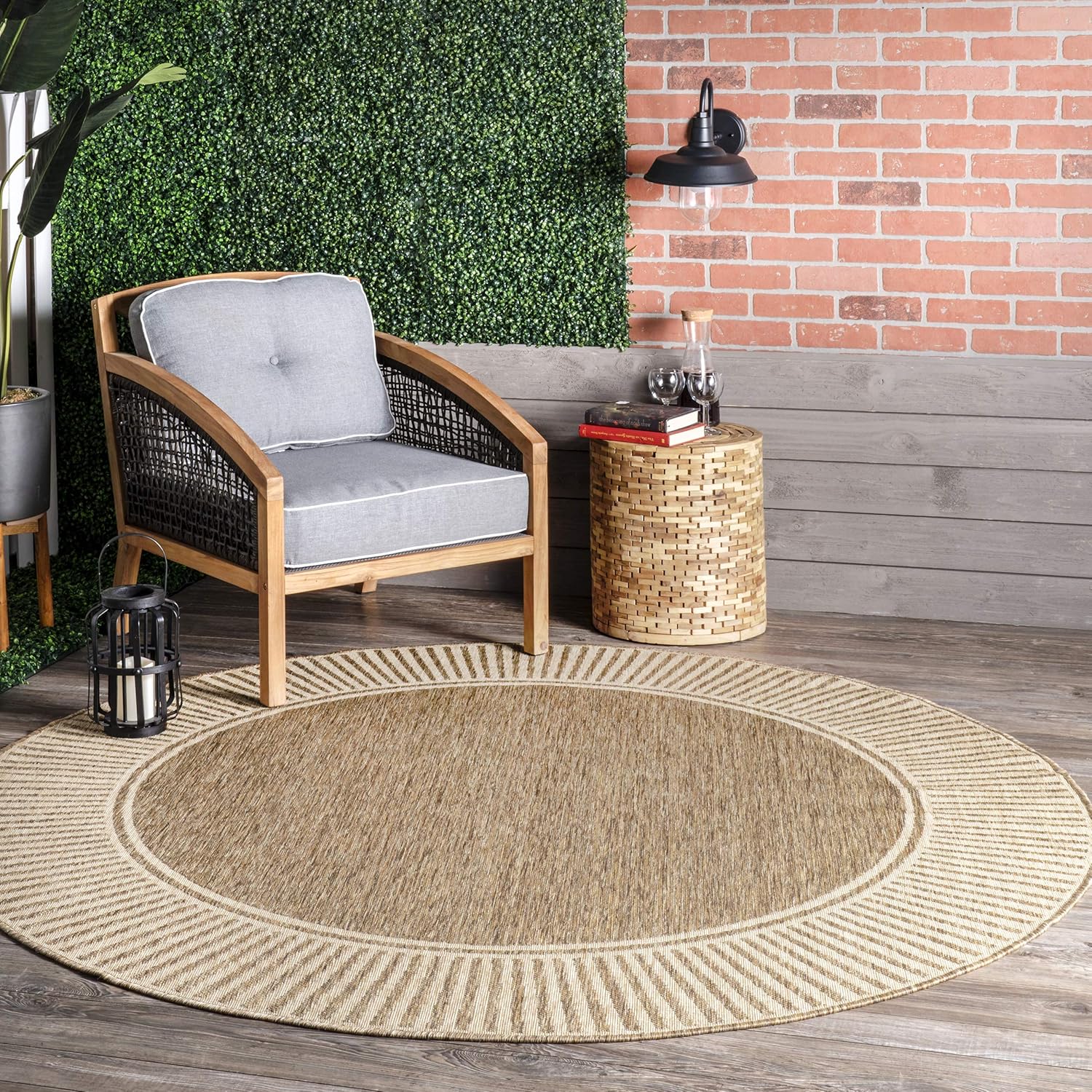 Nuloom Asha Light Brown/Ivory, 5' x 8', Casual, Striped Border, Soft and Cozy, High Traffic, Stain Resistant, Easy Clean, Durable Area Rug for Indoor/Outdoor Patio, Deck, Porch, Garden, Courtyard