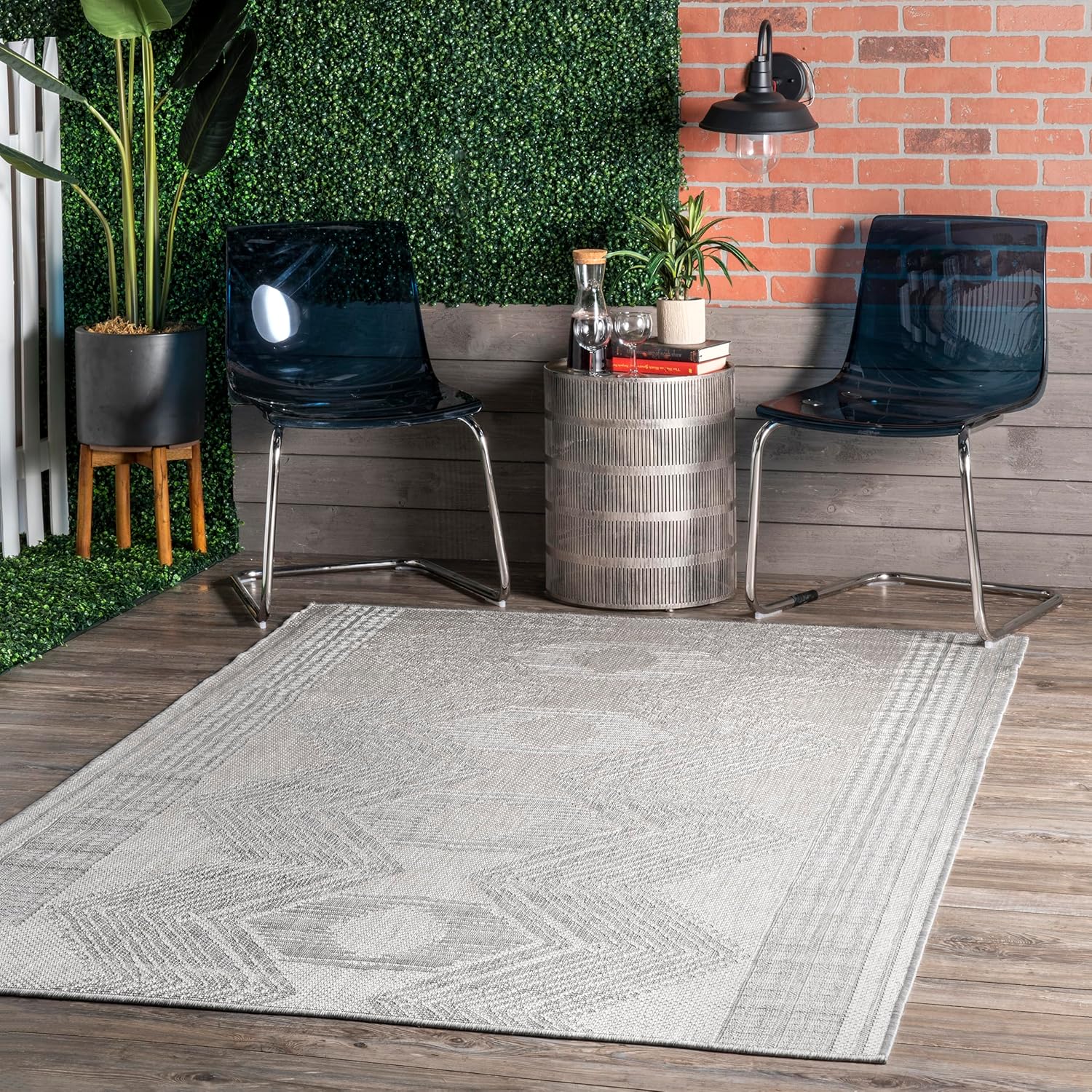 nuLOOM 5' x 8' Outdoor Tribal Geometric Area Rug, Stain Resistant, Weather Resistant, High Traffic, Patio, Balcony, Outside, Ranya Dark Grey