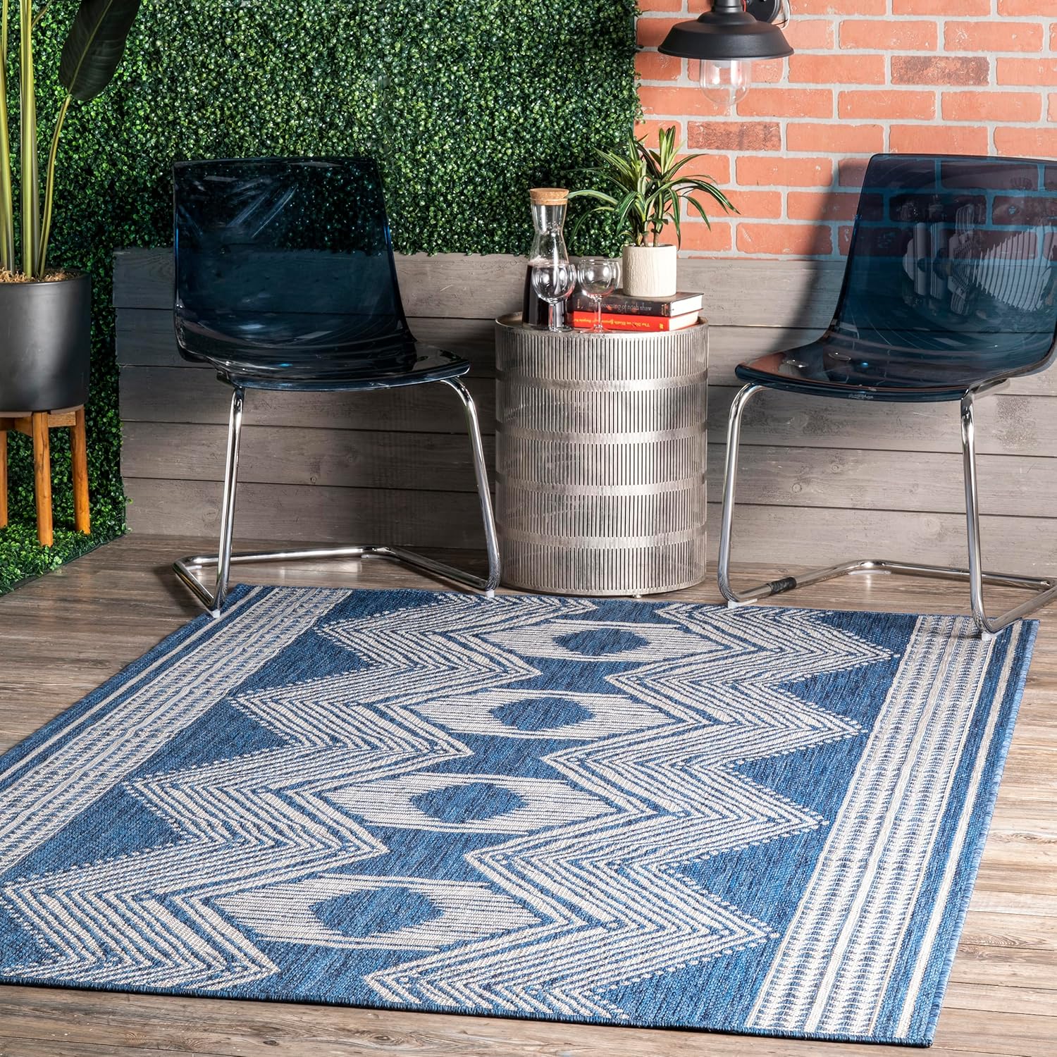 nuLOOM 5' x 8' Outdoor Tribal Geometric Area Rug, Stain Resistant, Weather Resistant, High Traffic, Patio, Balcony, Outside, Ranya Dark Grey