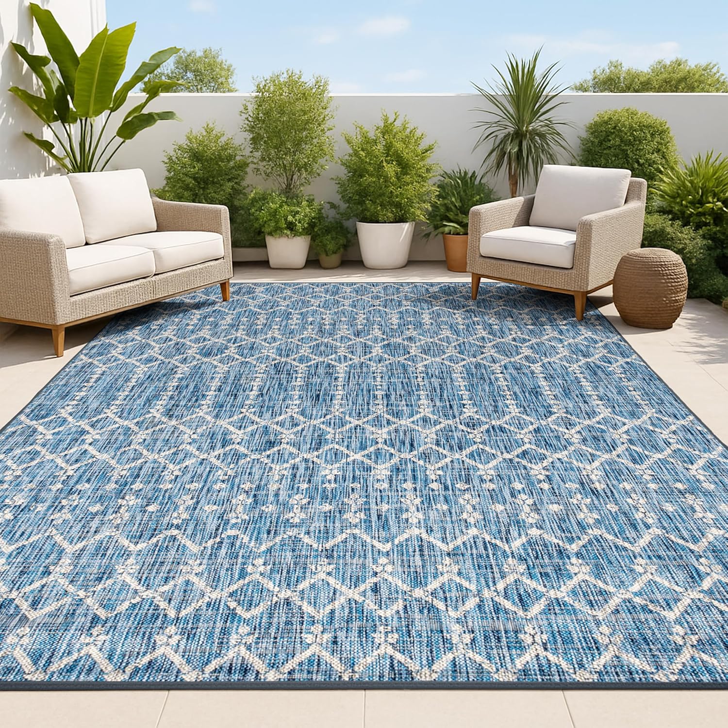 JONATHAN Y Moroccan Geometric Indoor Outdoor Area Rug 8X10 Natural/Black, Ourika Textured Weave for Backyard, Patio, Porch, Easy-Cleaning, High Traffic, Pet-Friendly, Non-Shedding (SMB108D-8)