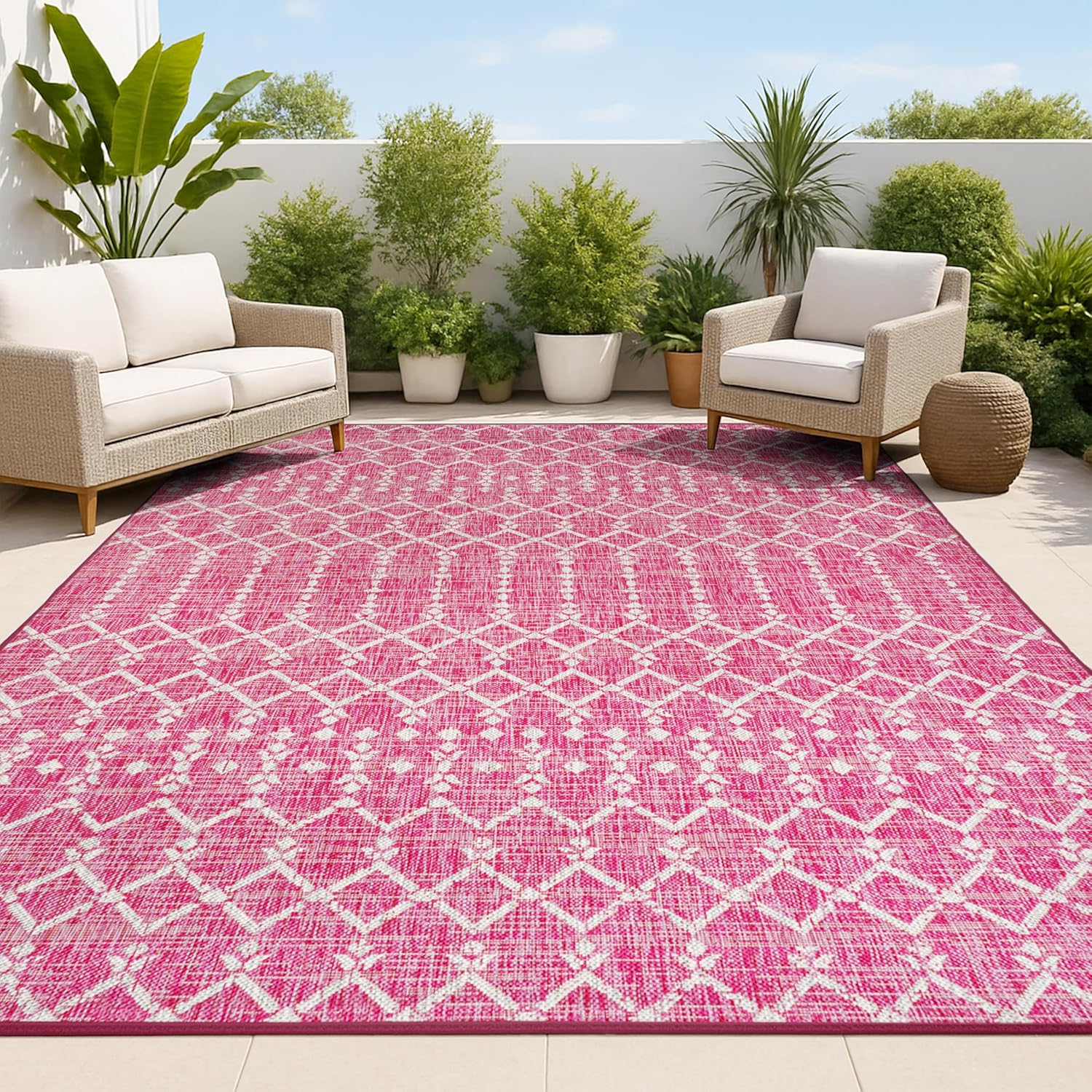 JONATHAN Y Moroccan Geometric Indoor Outdoor Area Rug 8X10 Natural/Black, Ourika Textured Weave for Backyard, Patio, Porch, Easy-Cleaning, High Traffic, Pet-Friendly, Non-Shedding (SMB108D-8)