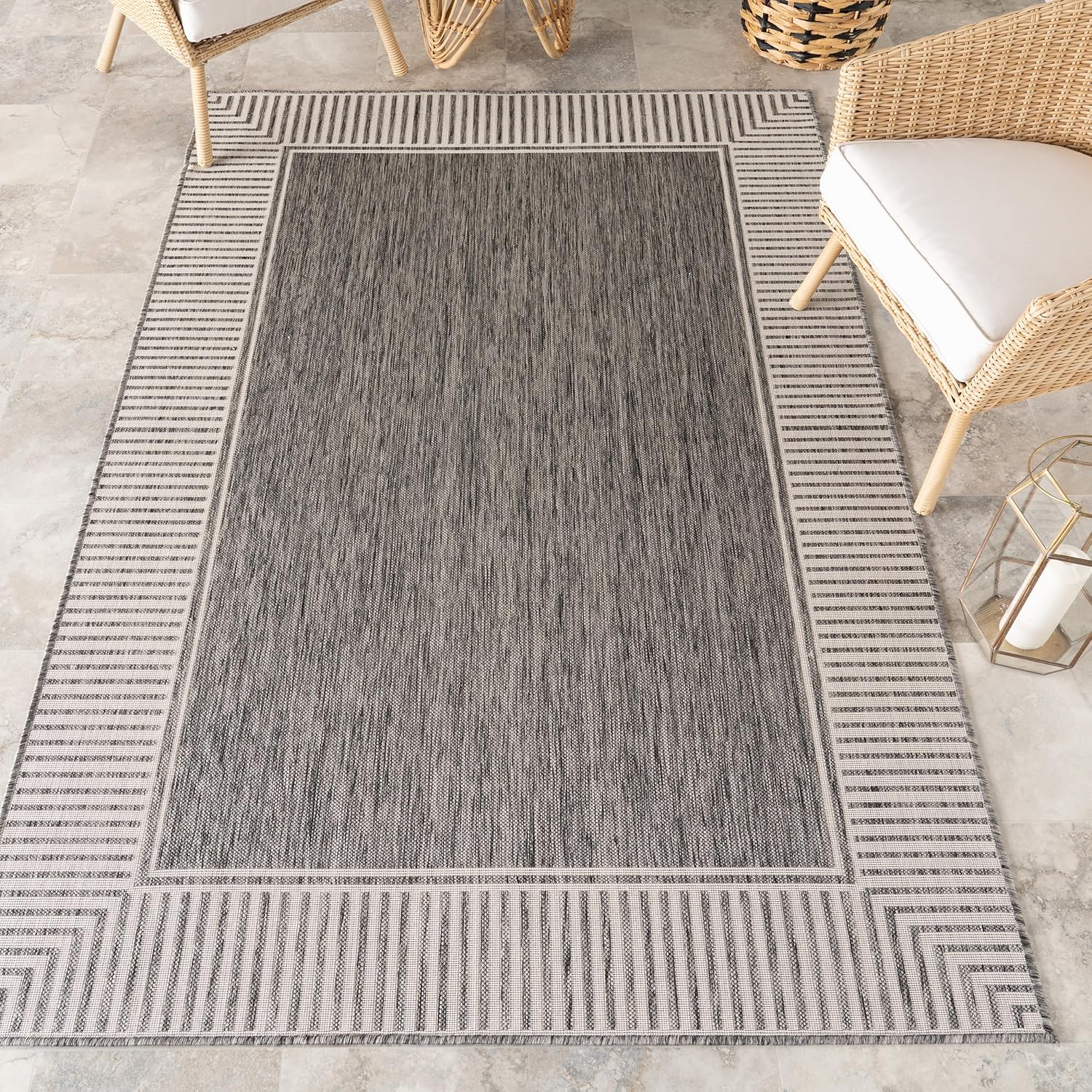 Nuloom Asha Light Brown/Ivory, 5' x 8', Casual, Striped Border, Soft and Cozy, High Traffic, Stain Resistant, Easy Clean, Durable Area Rug for Indoor/Outdoor Patio, Deck, Porch, Garden, Courtyard