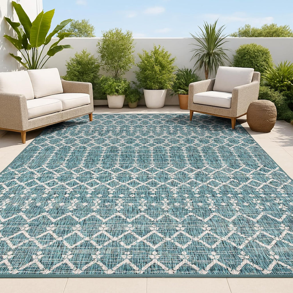 JONATHAN Y Moroccan Geometric Indoor Outdoor Area Rug 8X10 Natural/Black, Ourika Textured Weave for Backyard, Patio, Porch, Easy-Cleaning, High Traffic, Pet-Friendly, Non-Shedding (SMB108D-8)