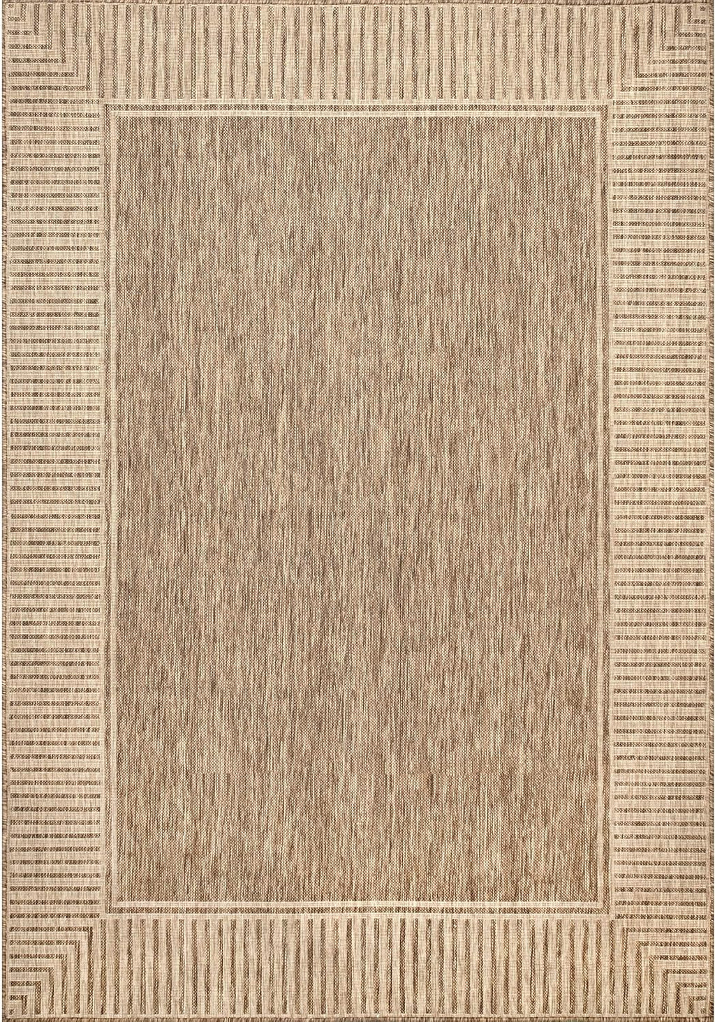 Nuloom Asha Light Brown/Ivory, 5' x 8', Casual, Striped Border, Soft and Cozy, High Traffic, Stain Resistant, Easy Clean, Durable Area Rug for Indoor/Outdoor Patio, Deck, Porch, Garden, Courtyard