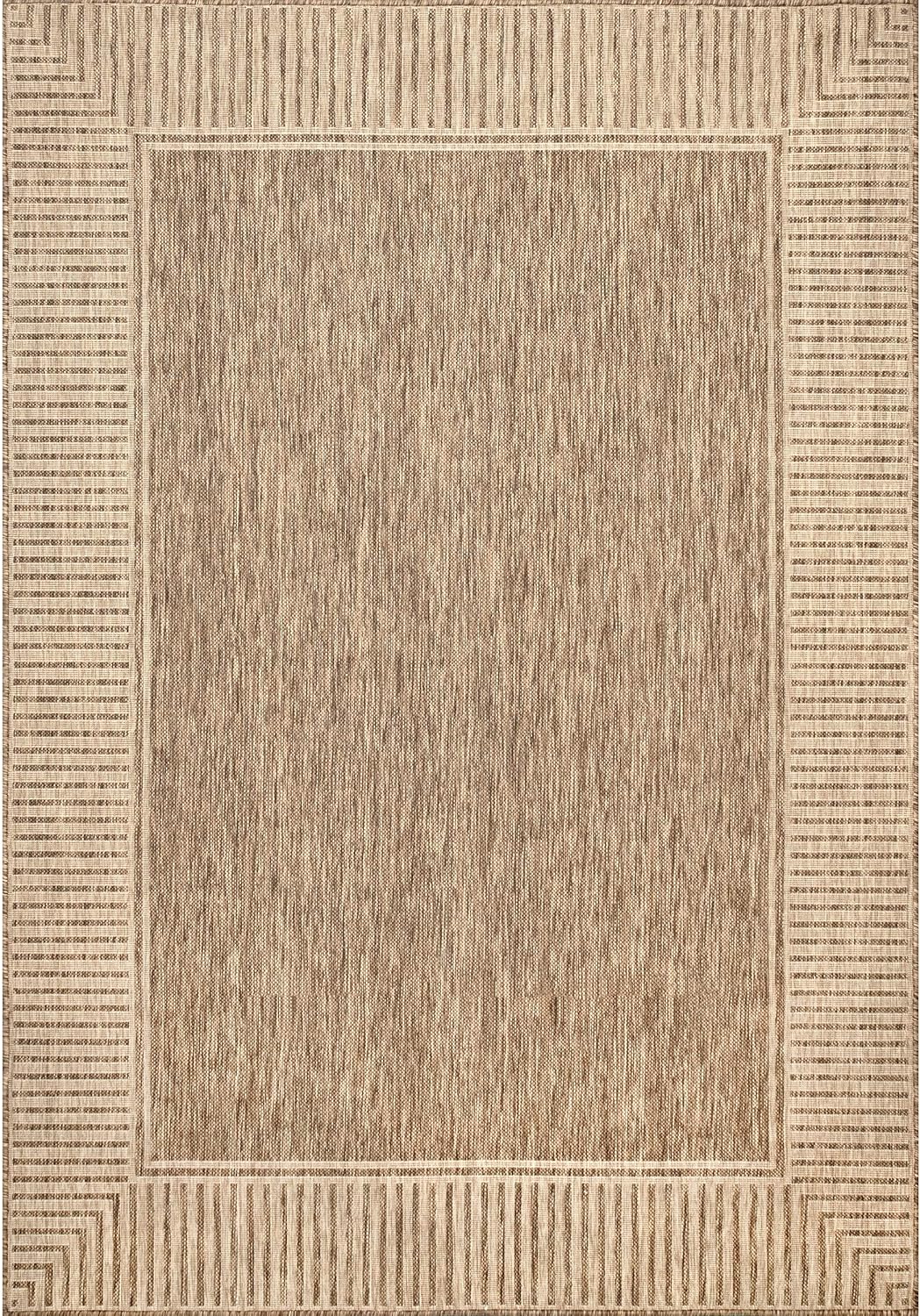 Nuloom Asha Light Brown/Ivory, 5' x 8', Casual, Striped Border, Soft and Cozy, High Traffic, Stain Resistant, Easy Clean, Durable Area Rug for Indoor/Outdoor Patio, Deck, Porch, Garden, Courtyard