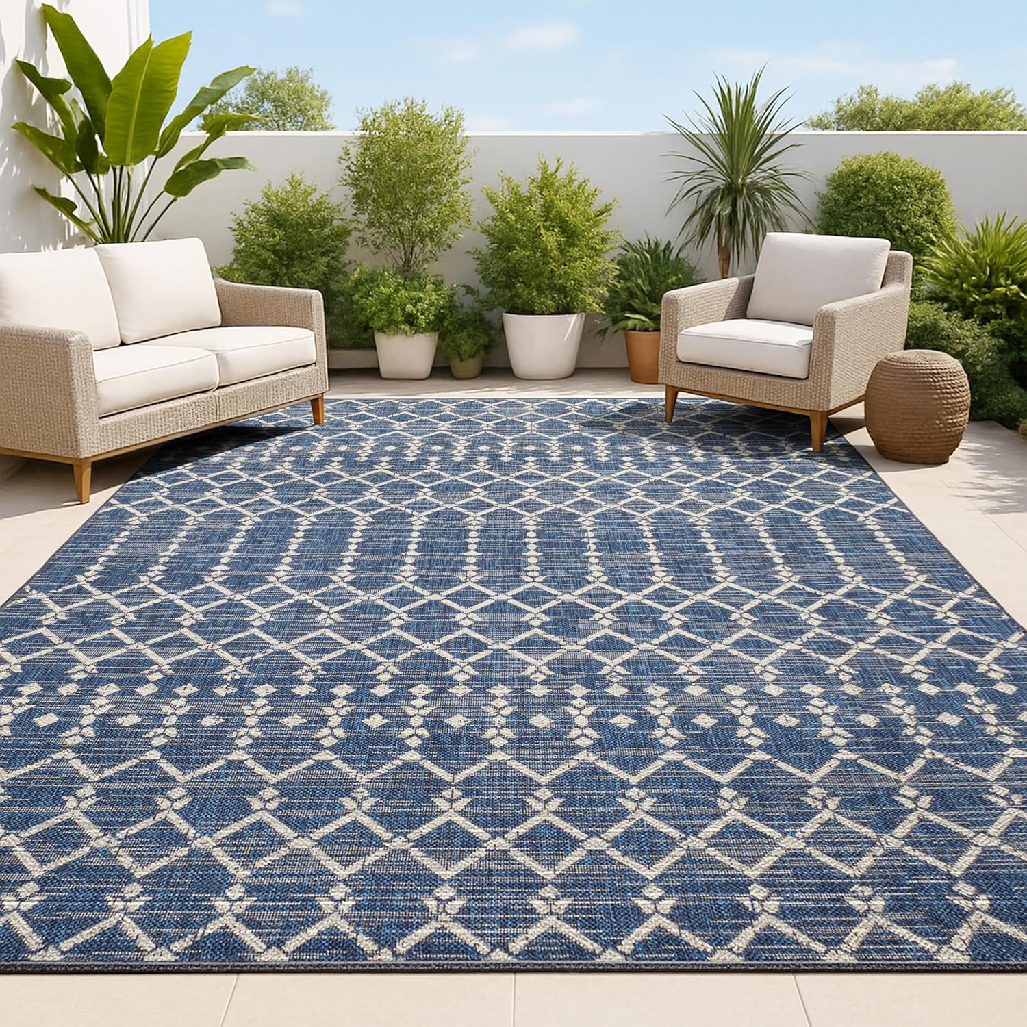 JONATHAN Y Moroccan Geometric Indoor Outdoor Area Rug 8X10 Natural/Black, Ourika Textured Weave for Backyard, Patio, Porch, Easy-Cleaning, High Traffic, Pet-Friendly, Non-Shedding (SMB108D-8)